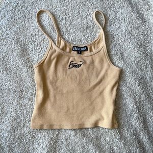 Tan I.AM.GIA logo crop top.